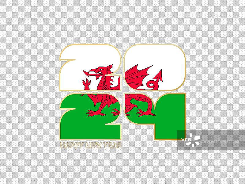 带有威尔士旗帜的抽象数字2024图片素材