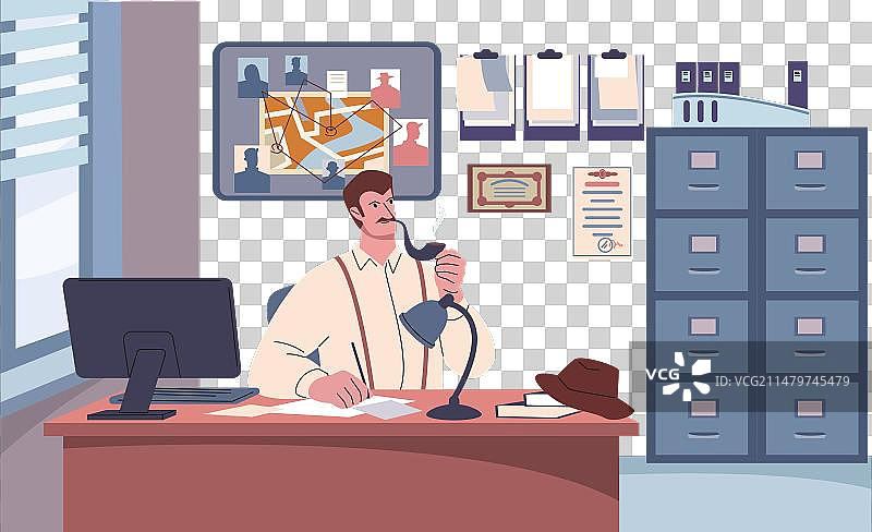 在私人或警察办公室工作的侦探图片素材