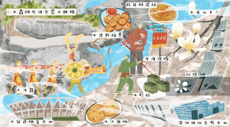 佛山城市建筑人文美食插画GIF动图图片素材