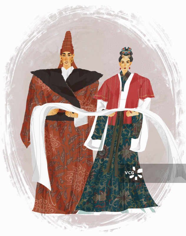 历史名人文成公主和松赞干布插画GIF动图图片素材