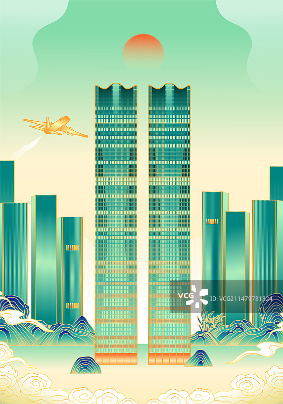 江西南昌城市建筑插画图片素材