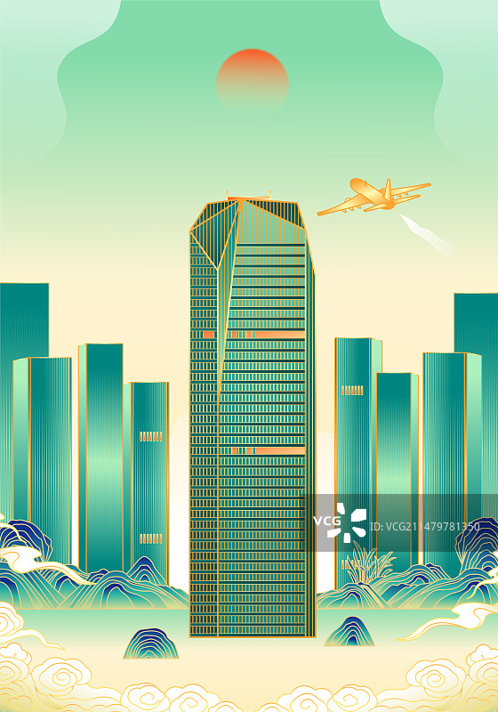 江西南昌城市建筑插画图片素材