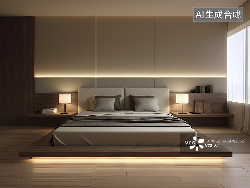 【AI数字艺术】现代简约卧室样板间设计图片素材