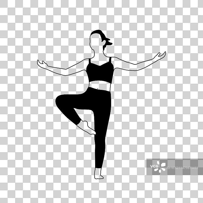 年轻女人瑜伽姿势线条画图片素材