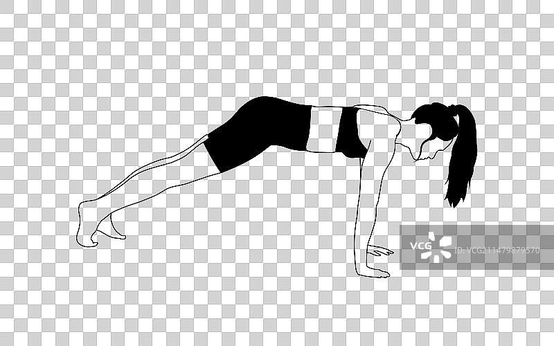 年轻女子瑜伽姿势线条艺术画图片素材