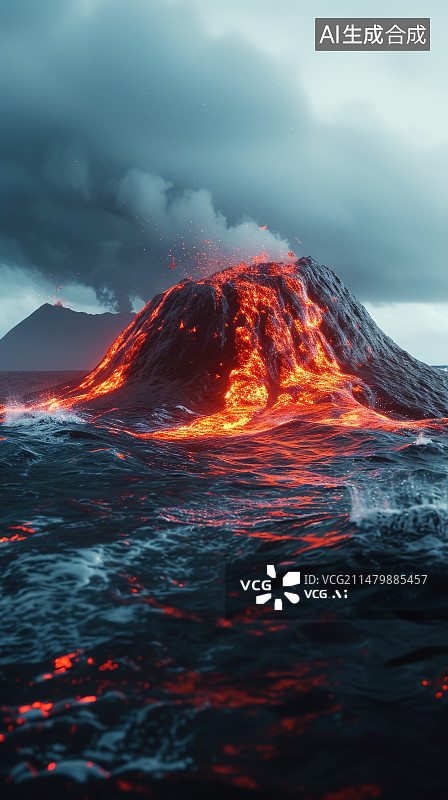 【AI数字艺术】喷发的火山和留下来的岩浆，海报背景图，岩石图片素材