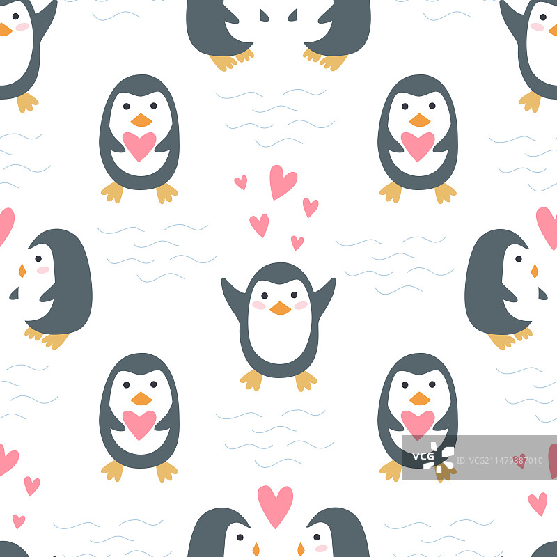 情人节爱心企鹅无缝图案图片素材