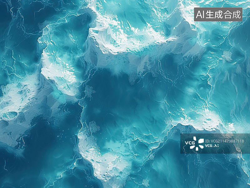 【AI数字艺术】垂直视角下的海浪，热带自然海洋风景，纯净背景图图片素材