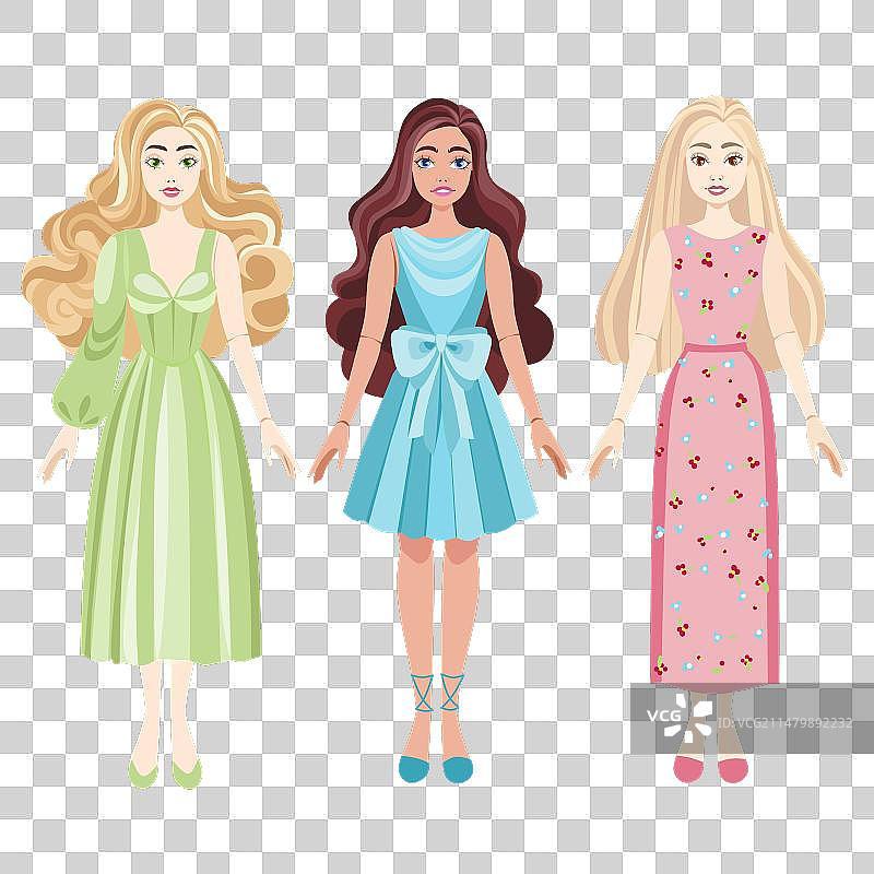 带衣服和鞋子的时尚娃娃套装图片素材