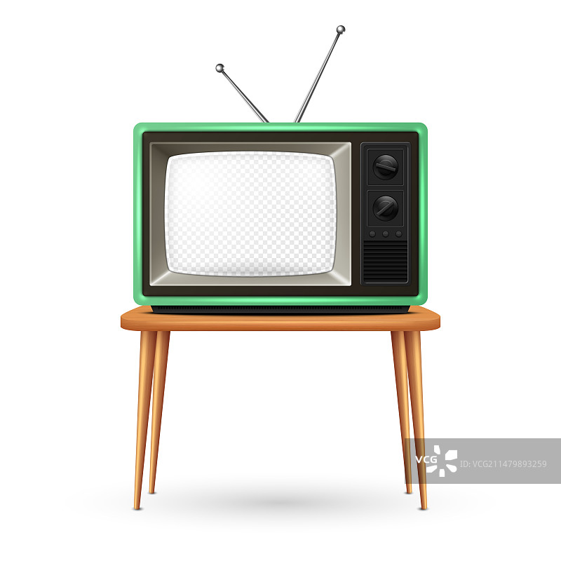逼真的复古电视机，白色背景图片素材