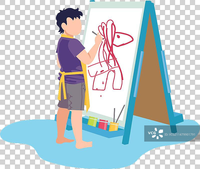 小朋友在画架旁用水彩画画图片素材