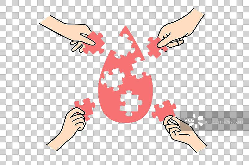 手中拼图滴落的血液隐喻图片素材