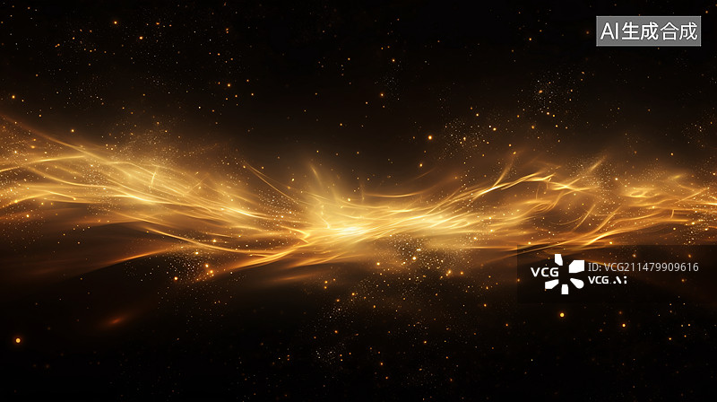 【AI数字艺术】带有金色波浪和粒子的深色抽象背景图片素材
