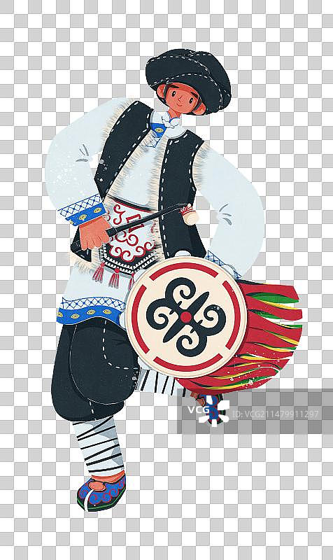 演奏羊皮鼓的男性羌族图片素材