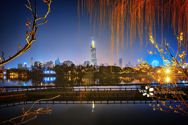 龙年年初四的春梅和紫峰大厦+玄武湖（南京）图片素材