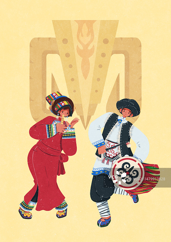 演奏羌族乐器的男女图片素材