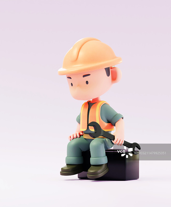 3D渲染的公路维修维护工人卡通人物形象图片素材