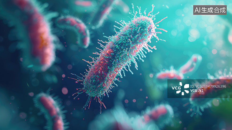 【AI数字艺术】彩色条状病毒细菌微观3d插图图片素材