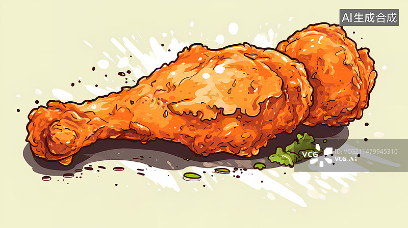 【AI数字艺术】炸鸡简约插画图片素材