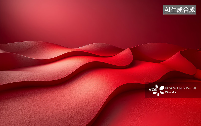 【AI数字艺术】抽象的红色波纹3D效果电商产品展示背景素材图片素材