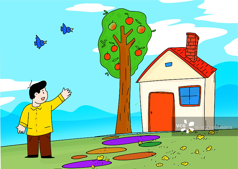 房子树人一个人生活的幸福家园图片素材