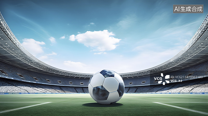 【AI数字艺术】停在足球场上的足球特写图片素材