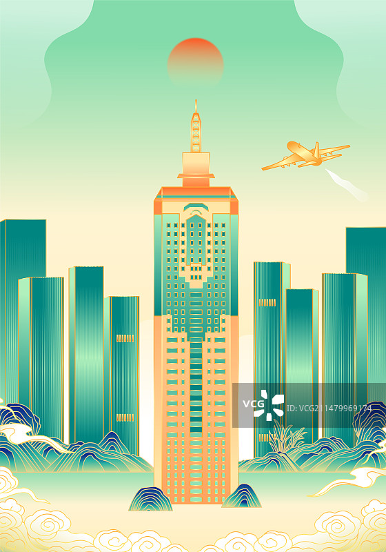 山东济南城市建筑插画图片素材