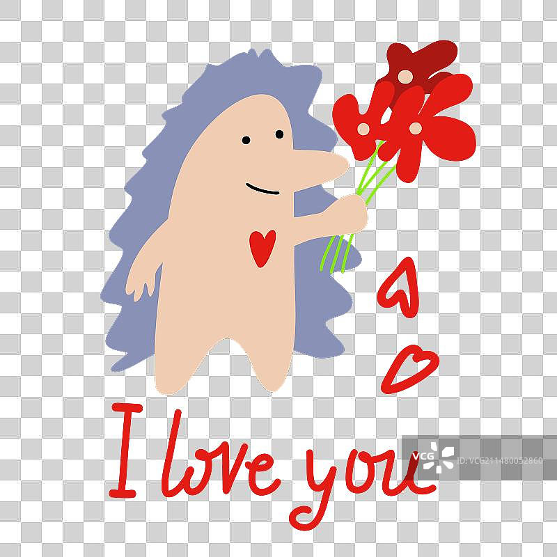 可爱的童话动物刺猬与红色图片素材