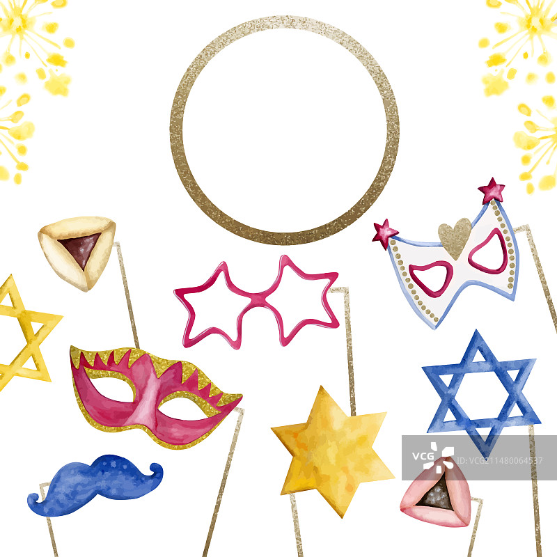 水彩普珥节框架与文本复制空间图片素材