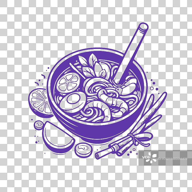 卡通线性风格的冬阴功汤图片素材