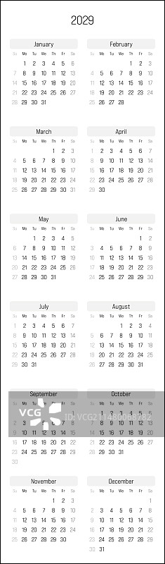 2029年月度日历图片素材