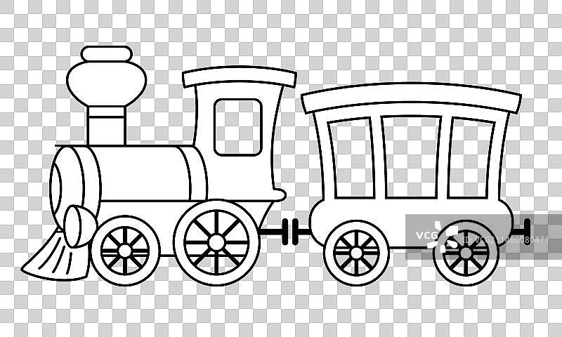 蒸汽火车 - 黑白卡通图片素材