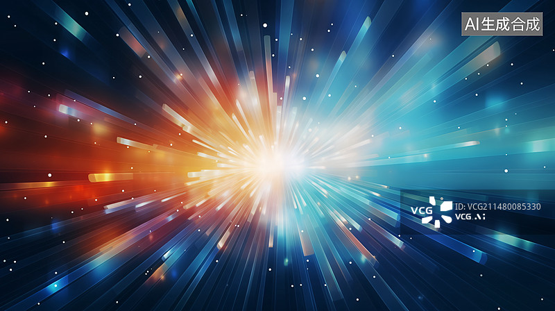【AI数字艺术】抽象彩色模糊彩虹发散艺术背景，抽象形状的彩色发射线概念插图图片素材