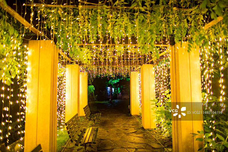 亚洲日本北海道札幌定山溪的夜晚景色图片素材