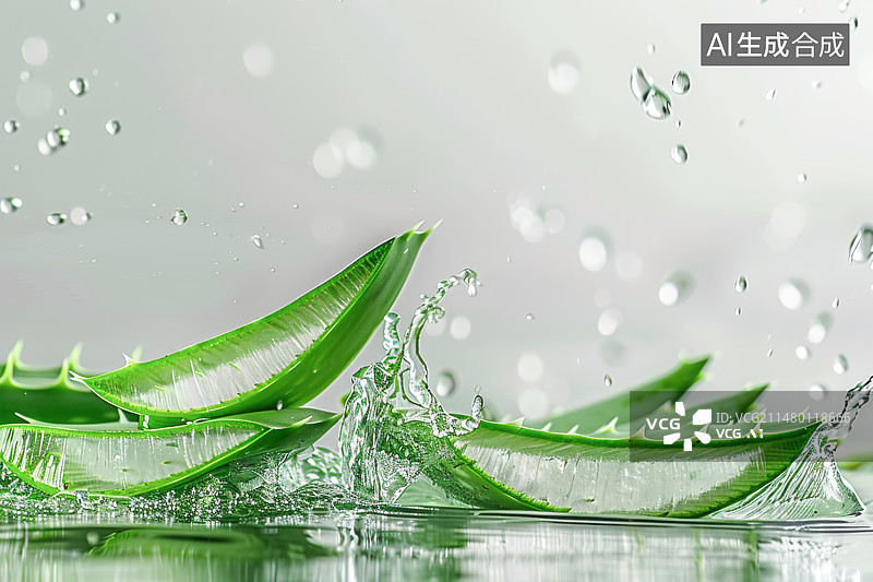 【AI数字艺术】绿色芦荟片掉入水中图片素材