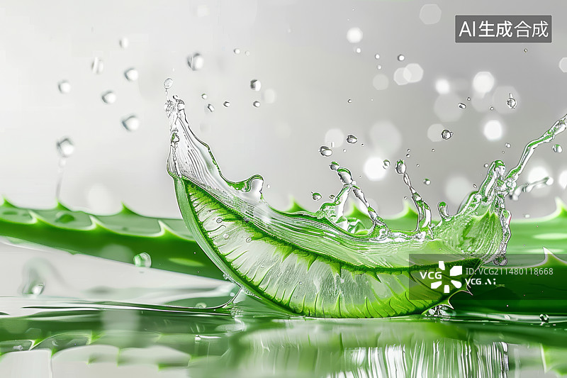 【AI数字艺术】绿色芦荟片掉入水中图片素材