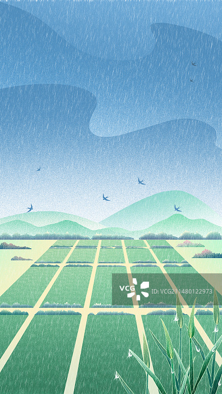 手绘节气插画-谷雨图片素材