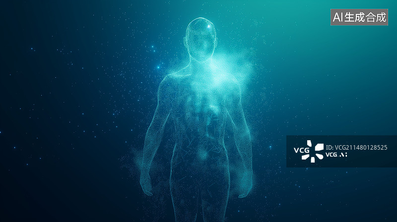 【AI数字艺术】人体三维模型人体设计元素，网络形成AI机器人图片素材