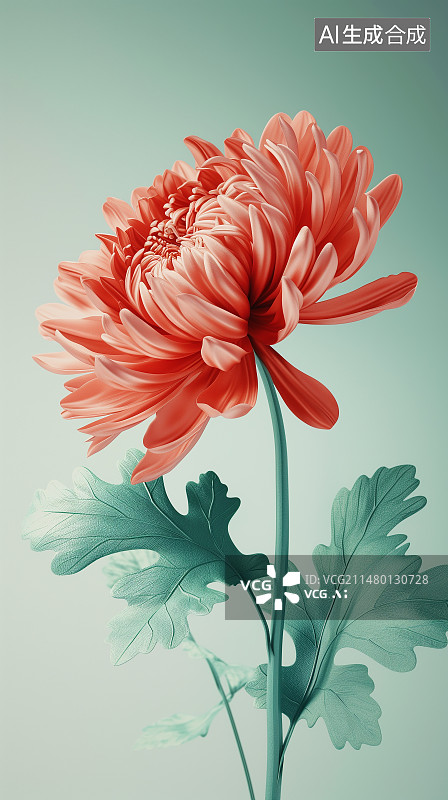 【AI数字艺术】单束菊花摄影，绿色背景图片素材