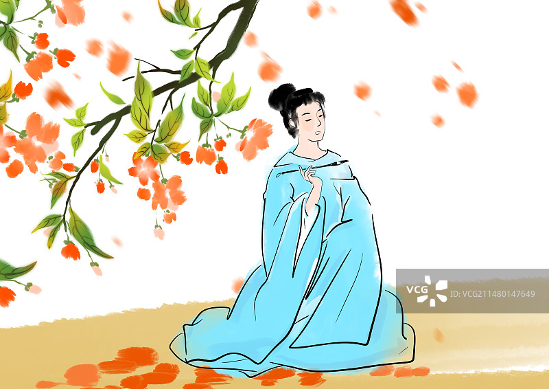 水彩人物大暑图片素材