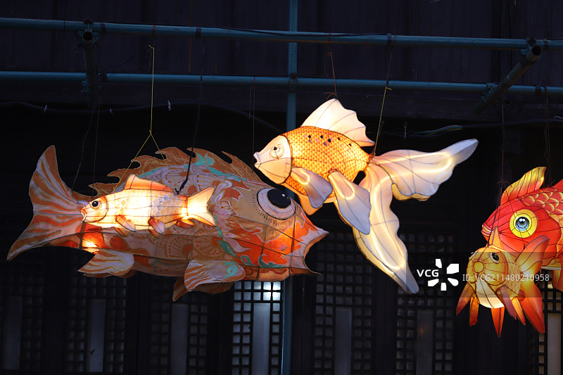 横店梦幻谷灯会鱼形灯笼图片素材