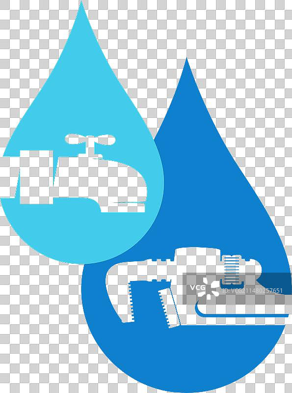 两滴水、扳手和水龙头图片素材