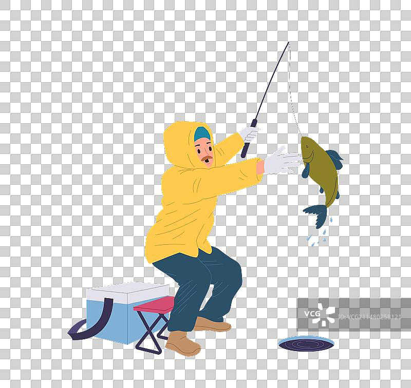 兴奋的捕鱼卡通渔夫图片素材