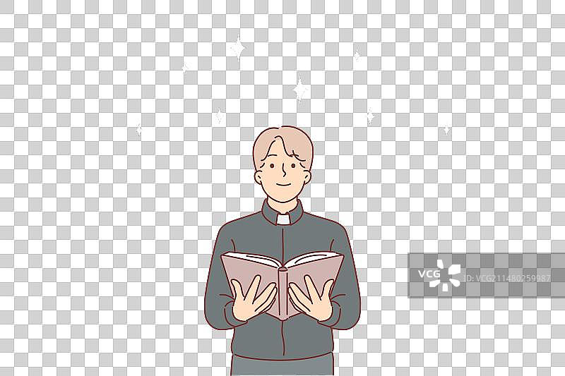 男牧师为基督教天主教徒诵读福音图片素材