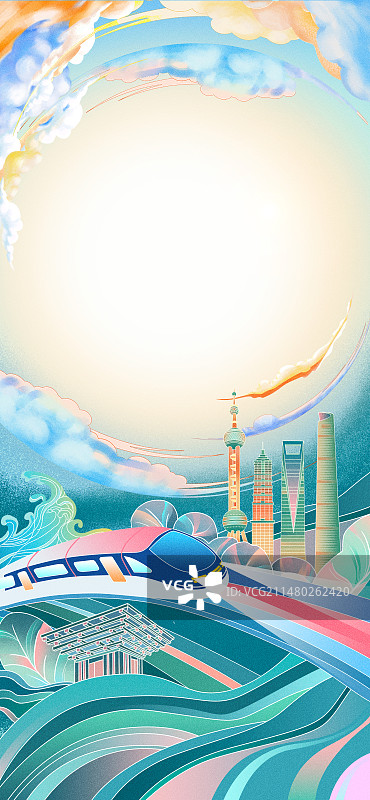 中国风国潮风上海地标建筑天空创新城市图片素材