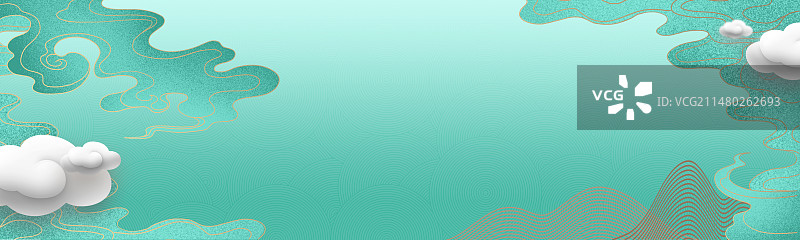 新中式国潮中国风绿色云纹抽象山水图片素材