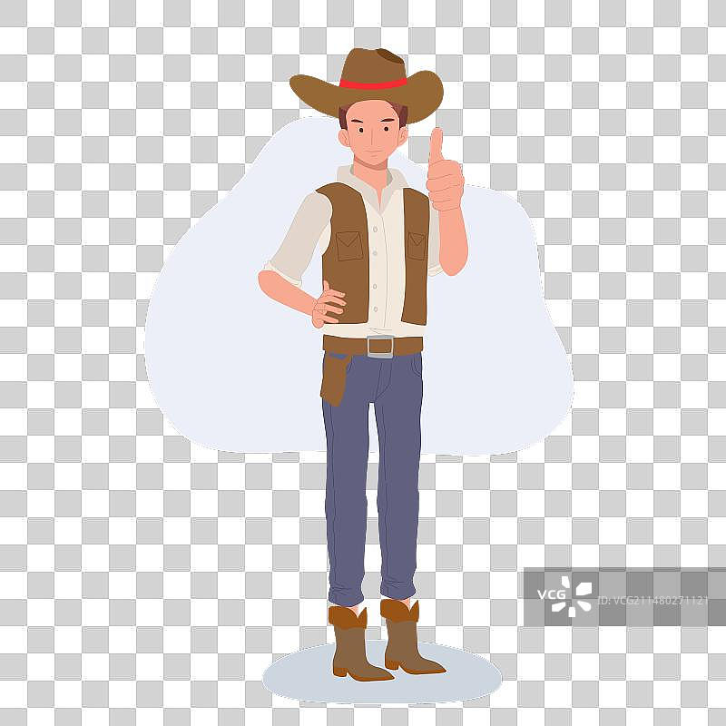 戴帽子和靴子的牛仔竖起大拇指图片素材
