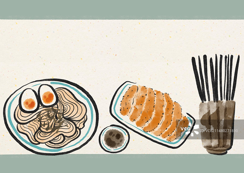 水墨风上海美食插画-葱油拌面图片素材