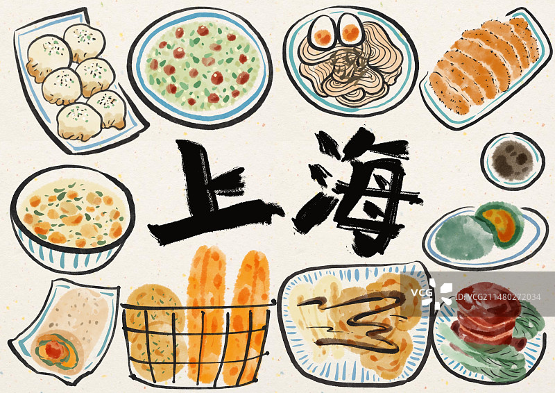 水墨风上海美食插画图片素材