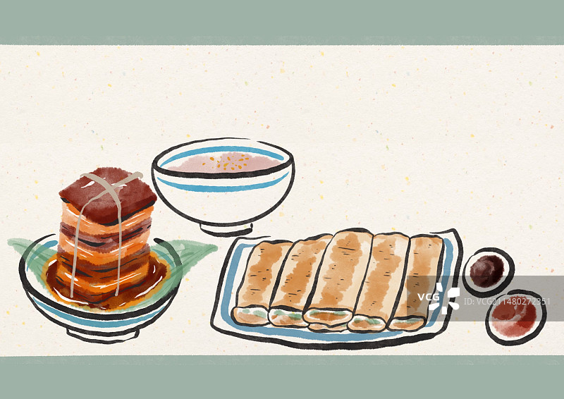 水墨风杭州美食插画图片素材